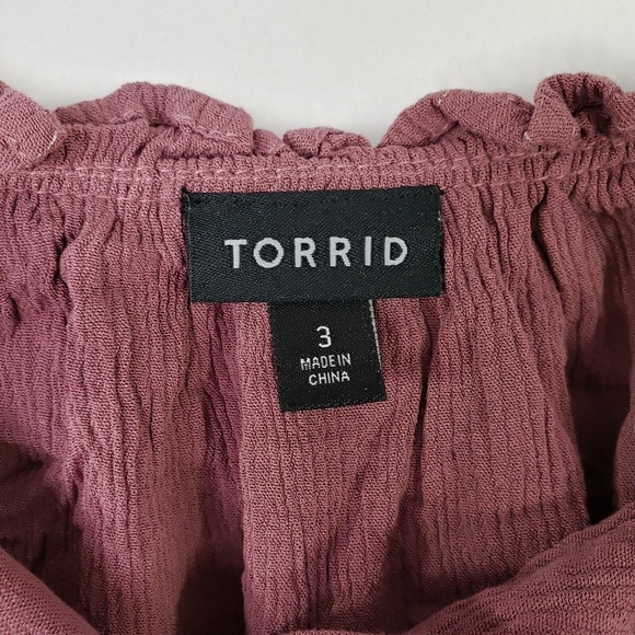 Torrid Tunic Womens Plus 3 Blouse Top Crinkle Rayon Button Front Metallic Mauve - Picture 3 of 7